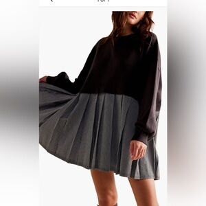 Free People Black Top with Pinstripe Pleated Skirt Dress